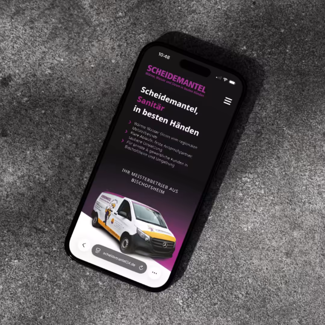 Mobile Ansicht der Website von Scheidemantel – Referenz für Webdesign im Handwerk